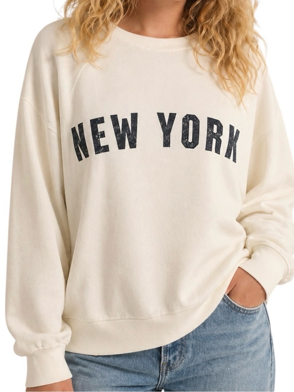 Z Supply New York Graphic Sweatshirt Ivory Fleece Crewneck Size L
